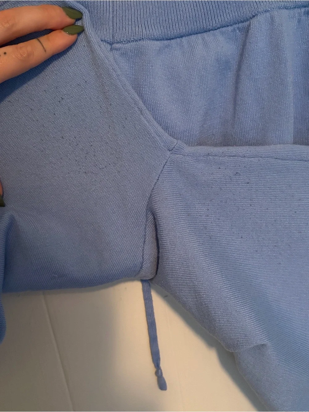 Cornflower Blue Long Sleeve matching knit shorts set balloon sleeves